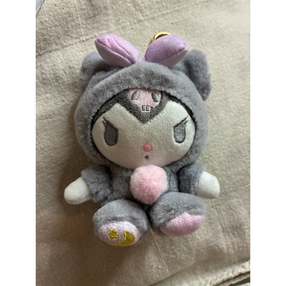 Sanrio Kuromi Plush Keychain Grey Cat Costume Purple Bow Bag Charm 2021 Tag
